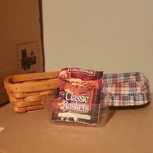 Longaberger Basket Set with Custom Fabric Liner, BUSINESS CARD BASKET